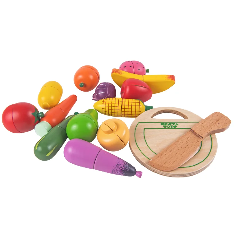 Wooden play train stations for train play​ Wooden Vegetable and Fruit Toy Set (15 Pcs)