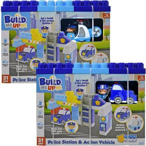 Educational toys for teaching e - learning basics​ Build Me Up Blocks Police Helicopter Blue - 122 Pieces