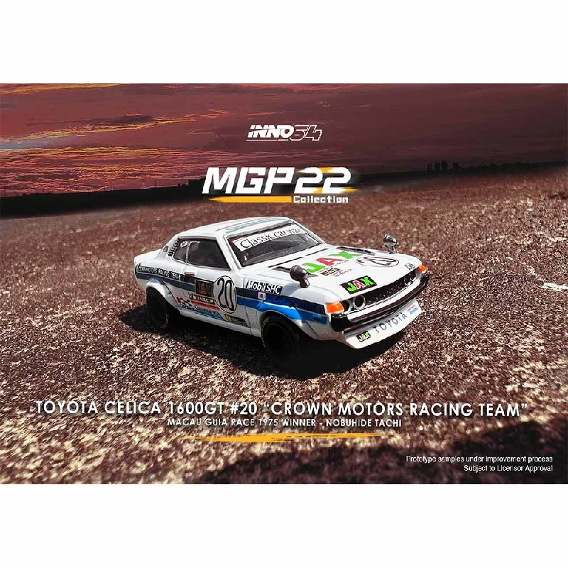 Formula 1 race car model toys for motor - sports lovers INNO64 1:64 TOYOTA CELICA 1600GT #20 "CROWN MOTORS RACING TEAM" Macau Guia Race Winner 1975 Macau Grand Prix 2022 Special Edition Formula 1 race car model toys for motor - sports lovers INNO64 1:64 TOYOTA CELICA 1600GT #20 "CROWN MOTORS RACING TEAM" Macau Guia Race Winner 1975 Macau Grand Prix 2022 Special Edition