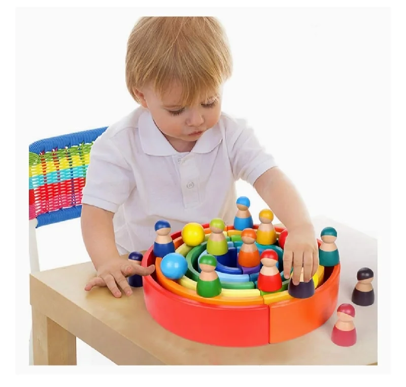Science experiment educational toys for elementary school kids​ Little People 12 Piece Rainbow Wooden Peg Doll Set