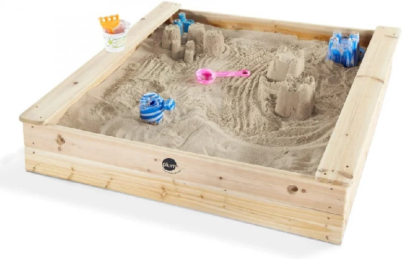 Outdoor toys for grassy lawns like badminton sets​ Plum® Wooden Square Sand Pit [Natural]