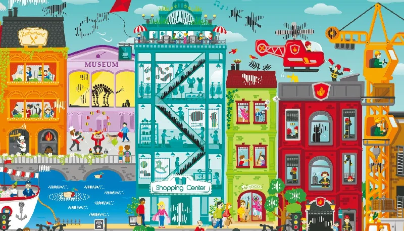 Beach - themed puzzles with palm trees and waves​ Animated City Puzzle