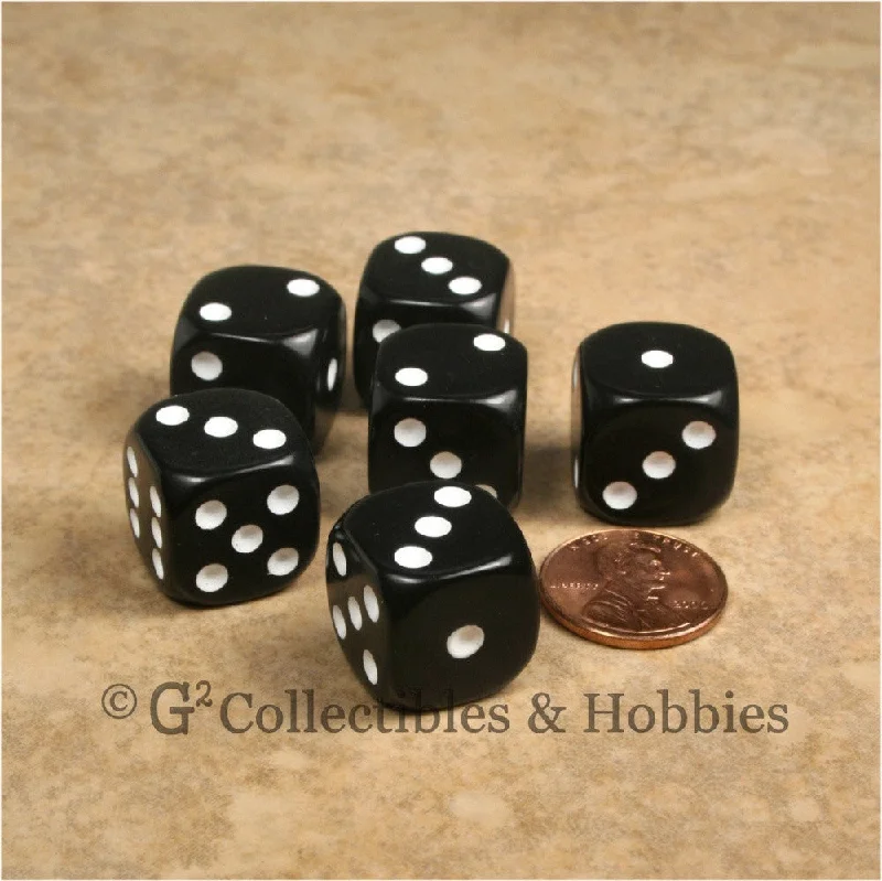Plush toys for college students' dorm decor​ D6 16mm Rounded Edge Black with White Pips 6pc Dice Set