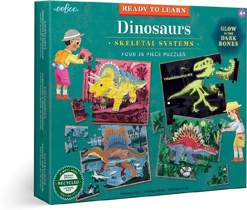 Beach - themed puzzles with palm trees and waves​ Dinosaurs Skeletal Systems - Four 36 Piece Puzzles