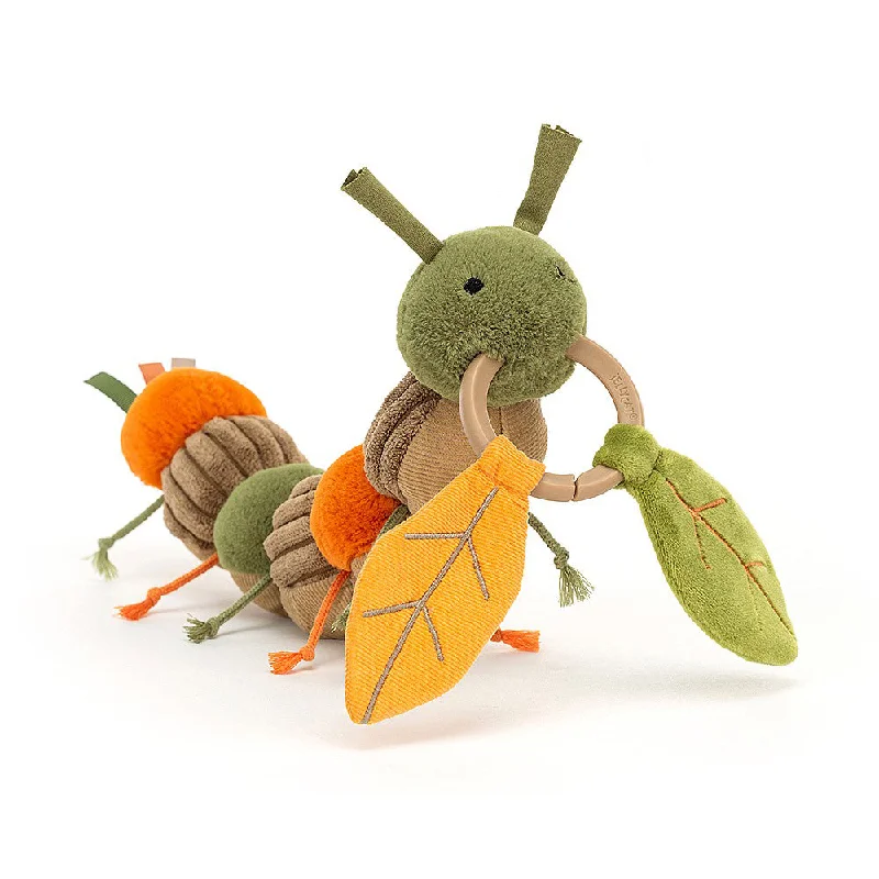Plush toys for librarians with book - or library - card - shaped details​ Jellycat Christopher Caterpillar Activity Toy