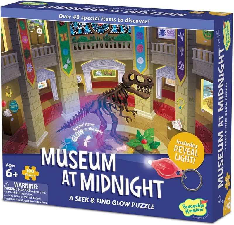 Puzzle - inspired pottery with puzzle - like textures​ Museum At Midnight - A Seek & Find Glow Puzzle