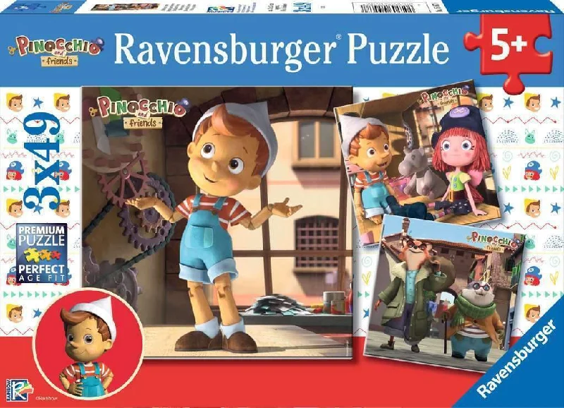 Puzzle - inspired embroidery patterns for crafters​ RAVENSBURGER PINOCCHIO 3 X 49PC