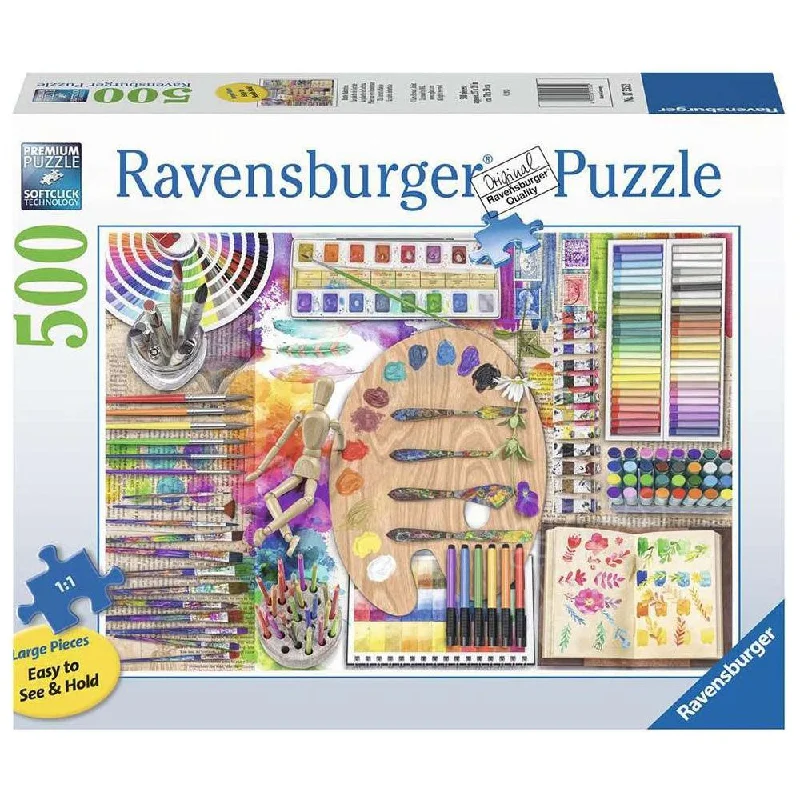 Puzzle - based escape - the - room party kits for home parties​ Ravensburger 500 Piece Puzzle Large Format The Artist's Palette