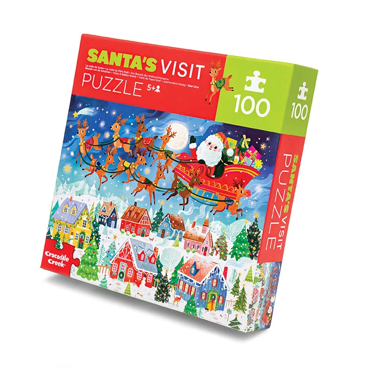 Puzzle - inspired stained - glass art with puzzle - like designs​ Santa's Visit - 100 Pieces Boxed Puzzle | Crocodile Creek